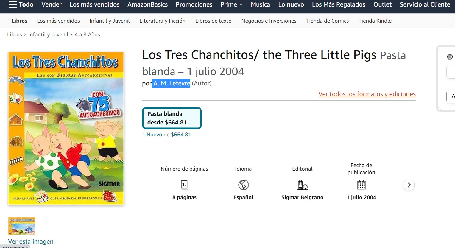 Libro: Los Tres Chanchitos Leo con figuras autoadhesivas: Con 75 autoadhesivos por A. M. Lefevre