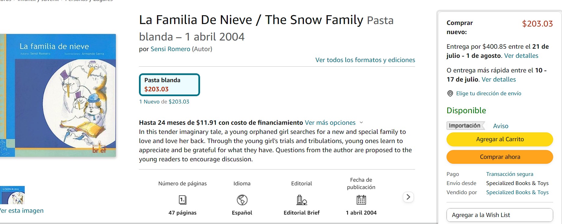 Libro: La Familia De Nieve por Sensi Romero