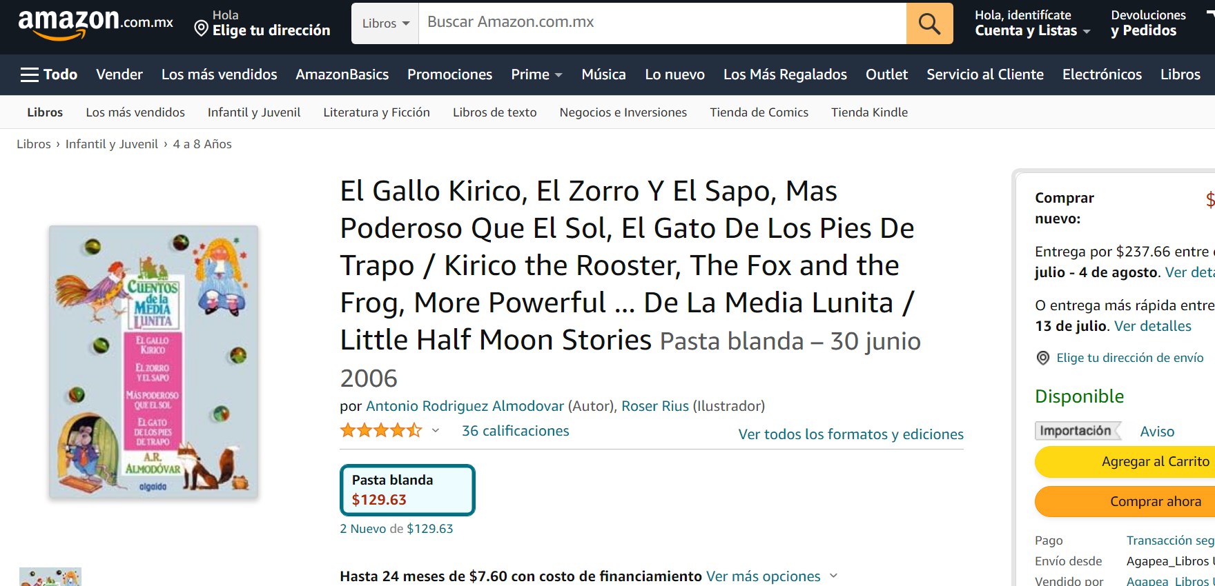 Libro: Cuentos de la media lunita: El Gallo Kirico, El Zorro Y El Sapo, Más Poderoso Que El Sol, El Gato De Los Pies De Trapo por Antonio Rodríguez Almodóvar