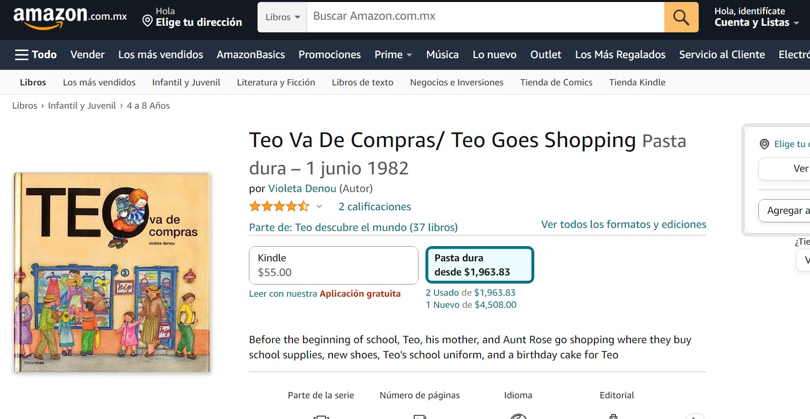 Libro: Teo Va De Compras por Violeta Denou