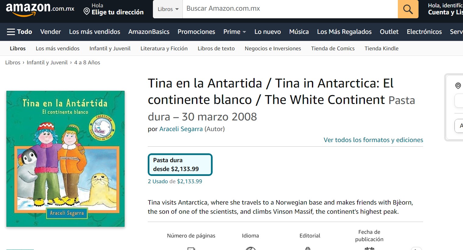 Libro: Tina en la Antártida, el continente blanco por Araceli Segarra