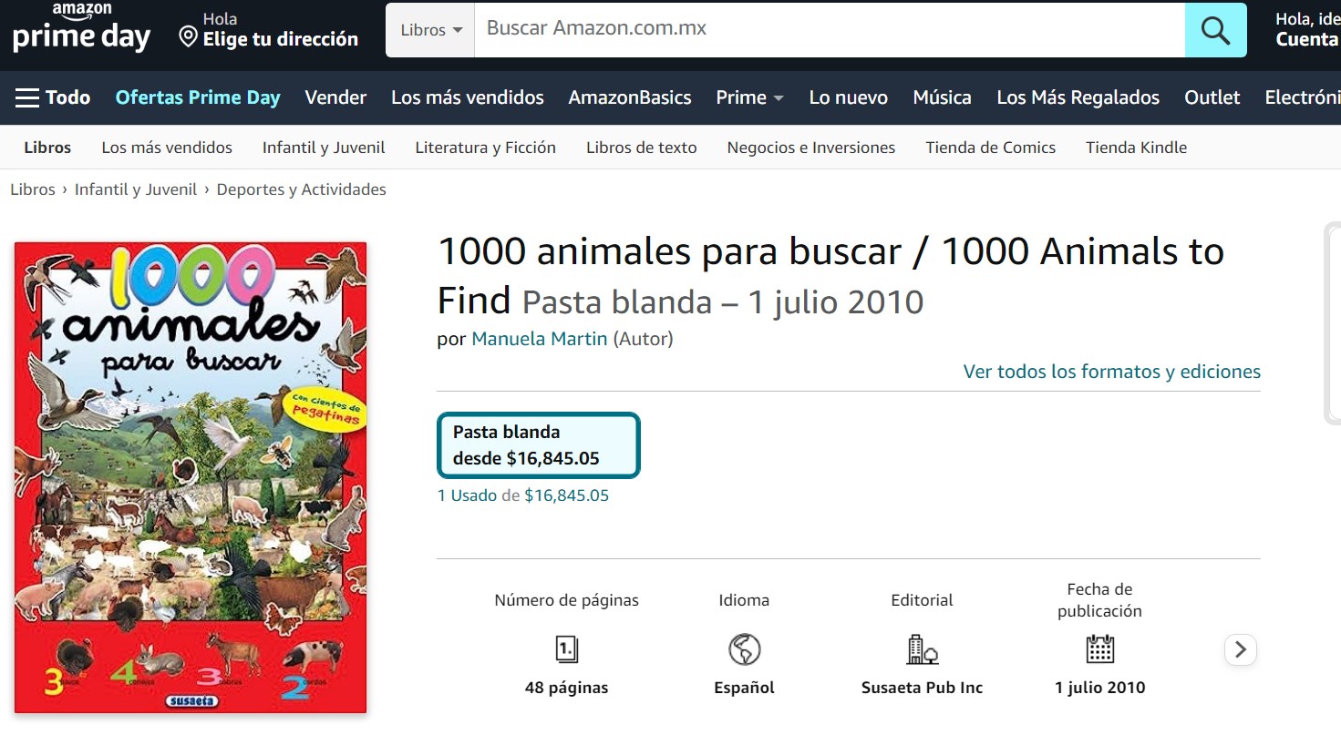 Libro: 1000 animales para buscar, con cientos de pegatinas por Manuela Martin