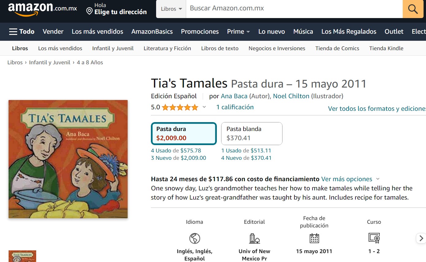 Libro: Tia's Tamales por Ana Baca