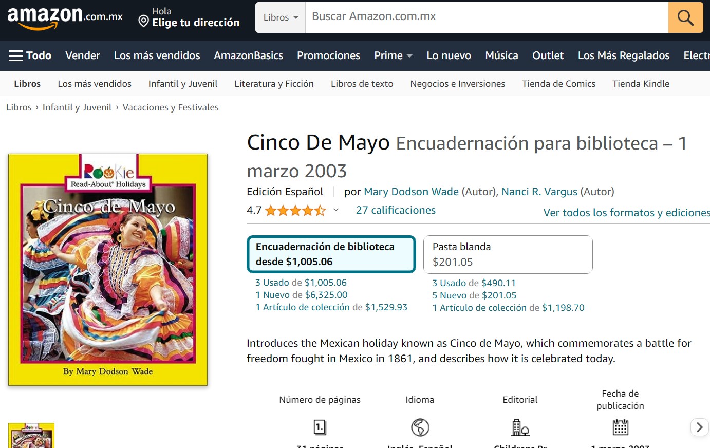 Libro: Cinco De Mayo por Mary Dodson Wade