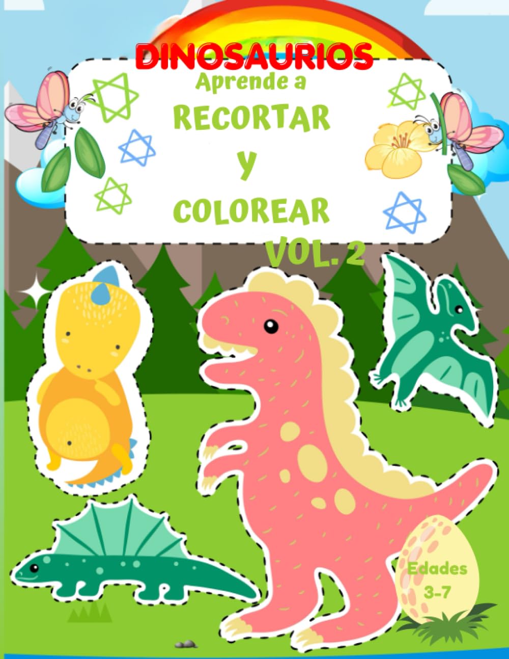 Libro: Aprende a recortar y colorear dinosaurios - Libro de actividades para colorear para niños de 3 a 7 años por Airion Press