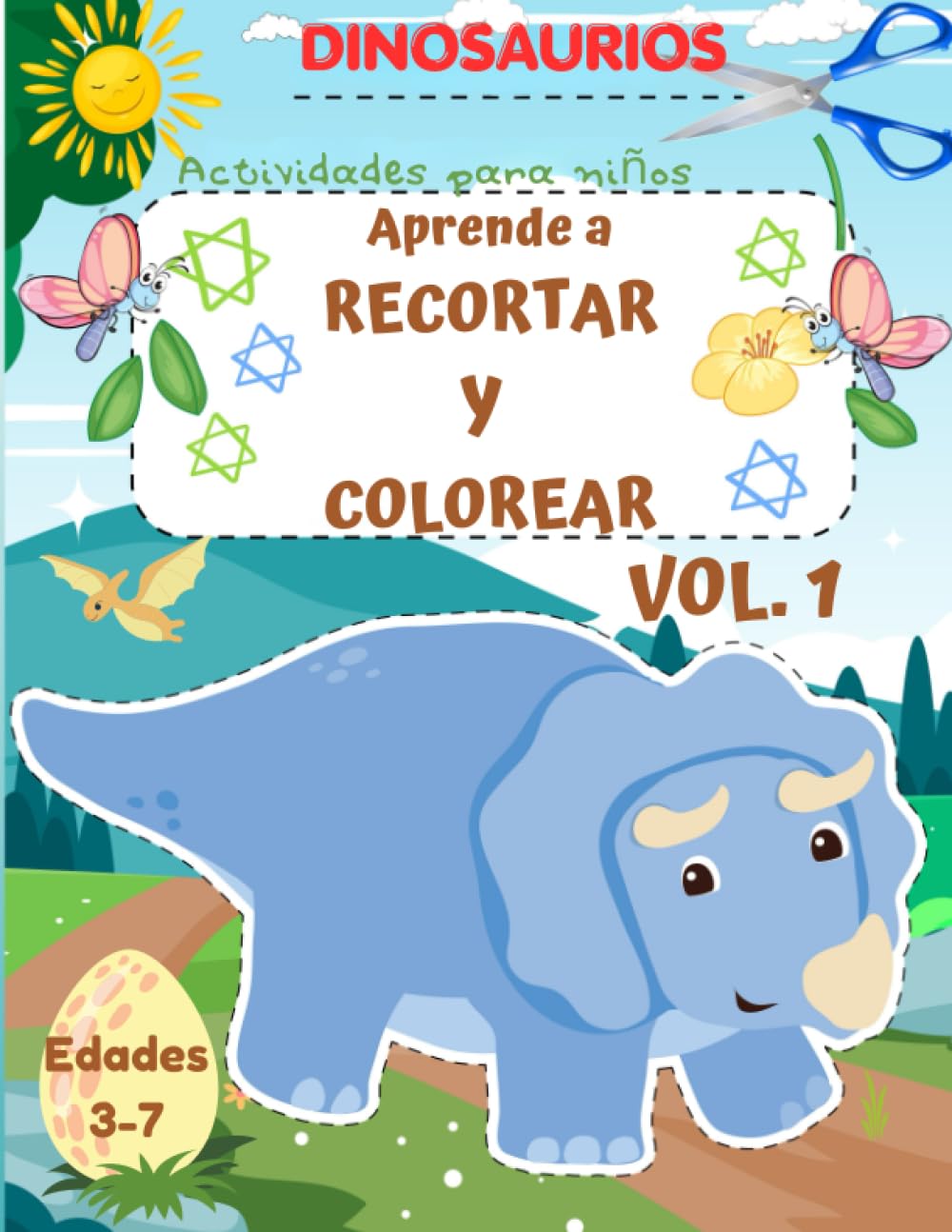 Libro: Aprende a recortar y colorear dinosaurios Vol. 1 - Libro de actividades para colorear para niños de 3 a 7 años por Airion Press