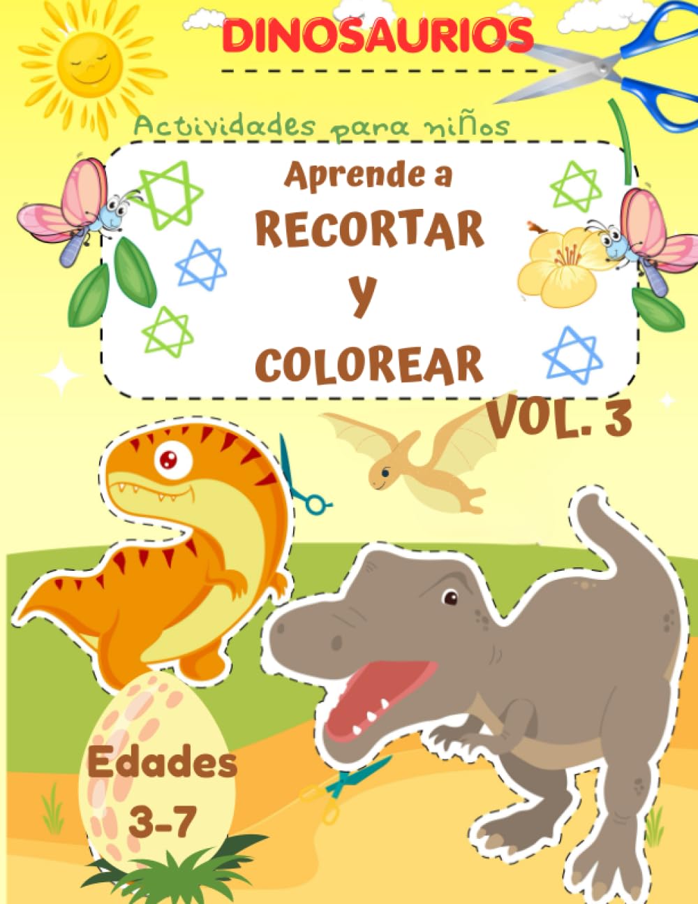 Libro: Aprende a recortar y colorear dinosaurios Vol. 3 - Libro de actividades para colorear para niños de 3 a 7 años por Airion Press