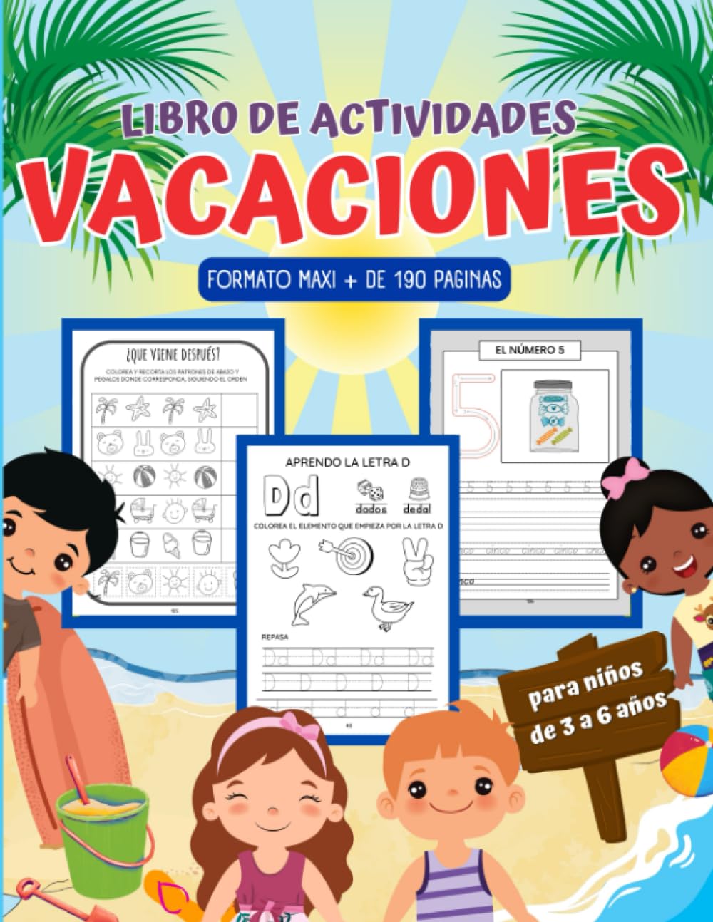 Libro: Vacaciones - Libro de actividades para preescolar - Ejercicios de repaso de letras, números, figuras geométricas por Didac Editorial