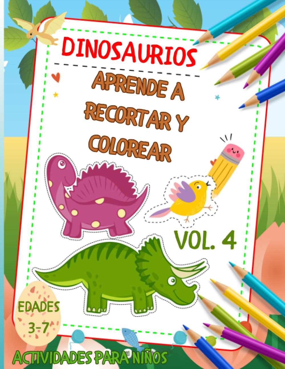 Libro: Aprende a recortar y colorear dinosaurios – Libro de actividades para colorear para niños de 3 a 7 años por Airion Press
