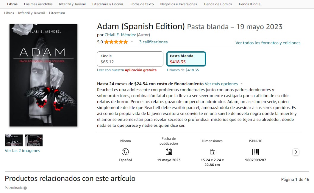 Libro: Adam por Citlali E. Méndez