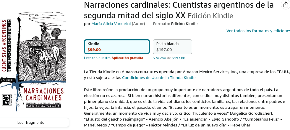 Libro: Narraciones Cardinales - Cuentistas Argentinos de la Segunda Mitad del Siglo XX - Volumen I por María Alicia Vaccarini
