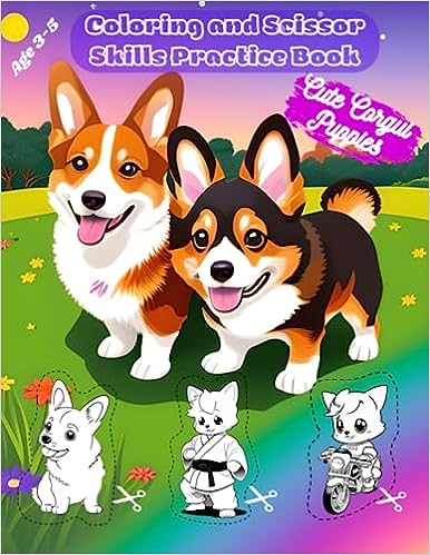 Libro: Coloring and scissors skills practice book- Cute corgi puppies por Oscariel