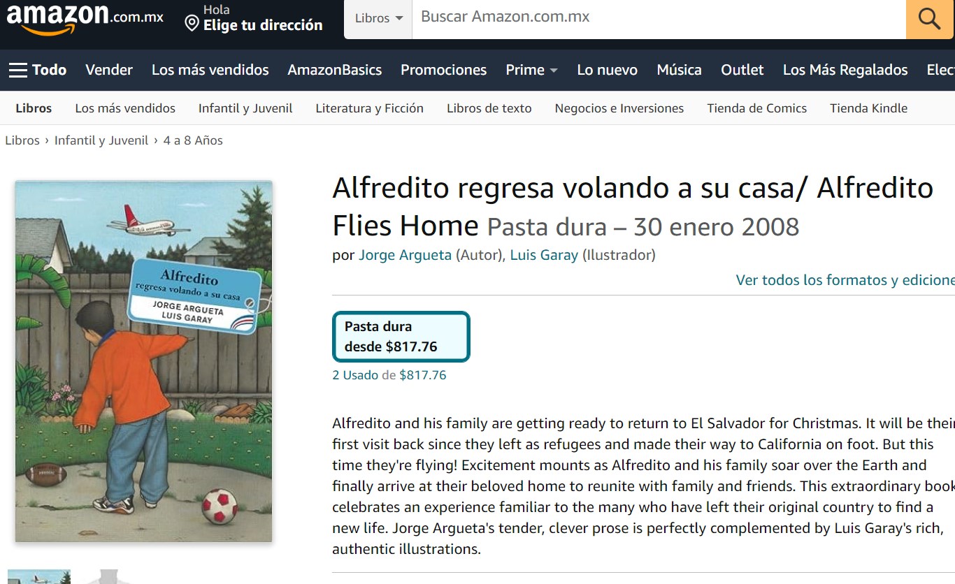 Libro: Alfredito regresa volando a su casa por Jorge Argueta