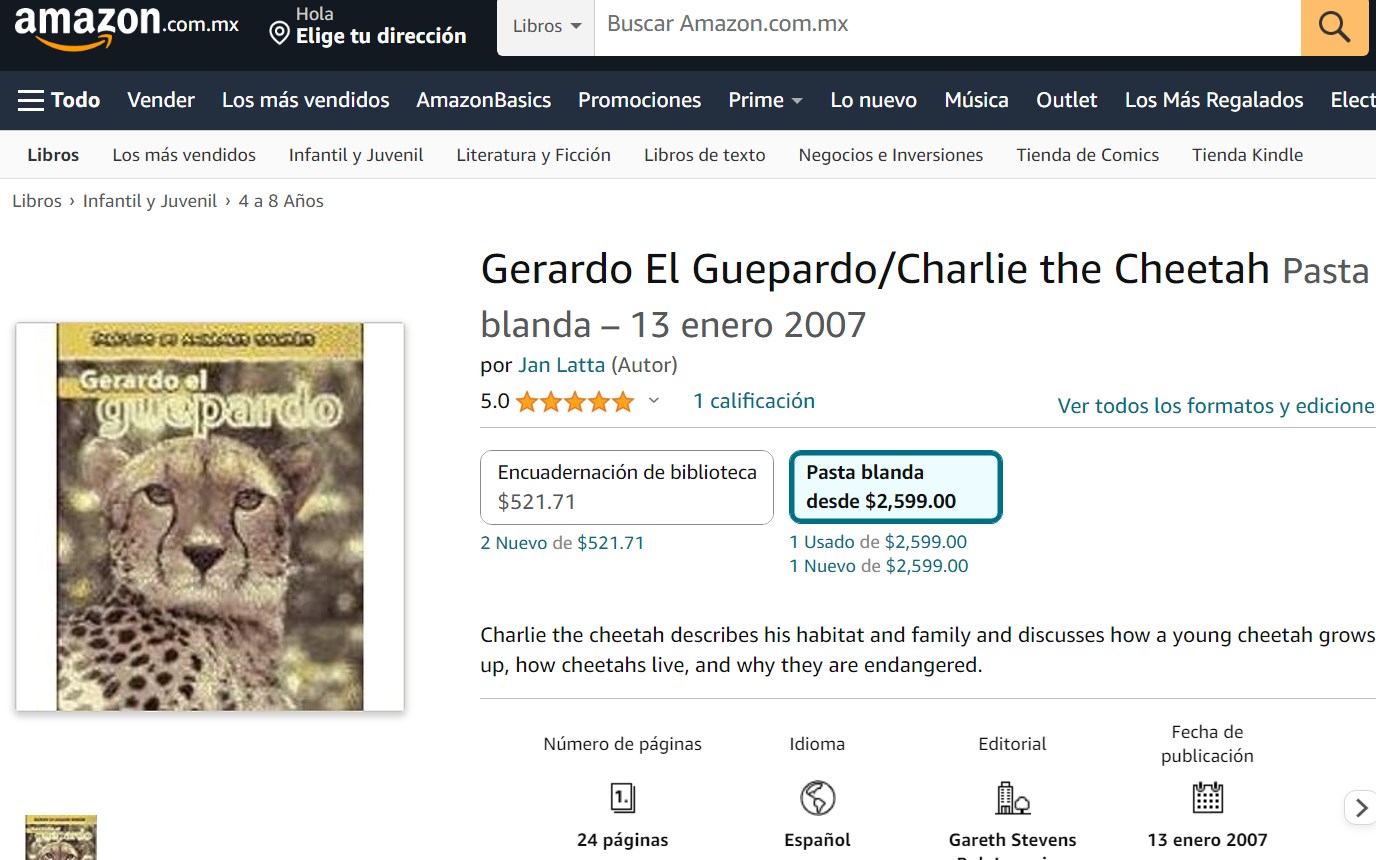 Libro: Gerardo El Guepardo Familias de animales por Jan Latta