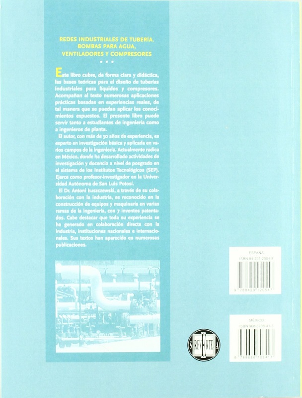 Libro Redes industriales de tuberías - Bombas de agua, ventiladores y compresores, diseño y construcción por Antoni Kudra Luszczewski